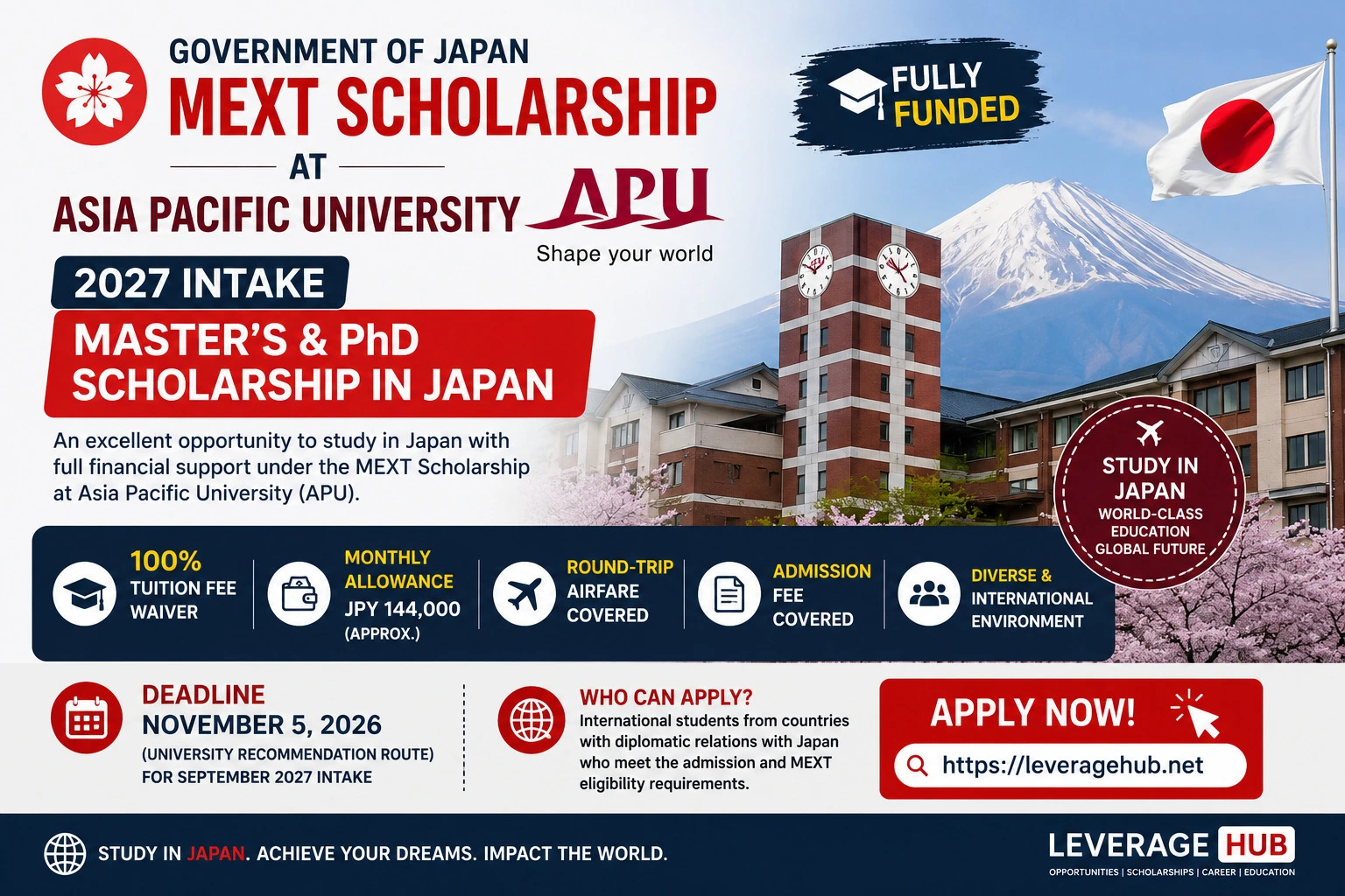 Government of Japan MEXT Scholarship 2027